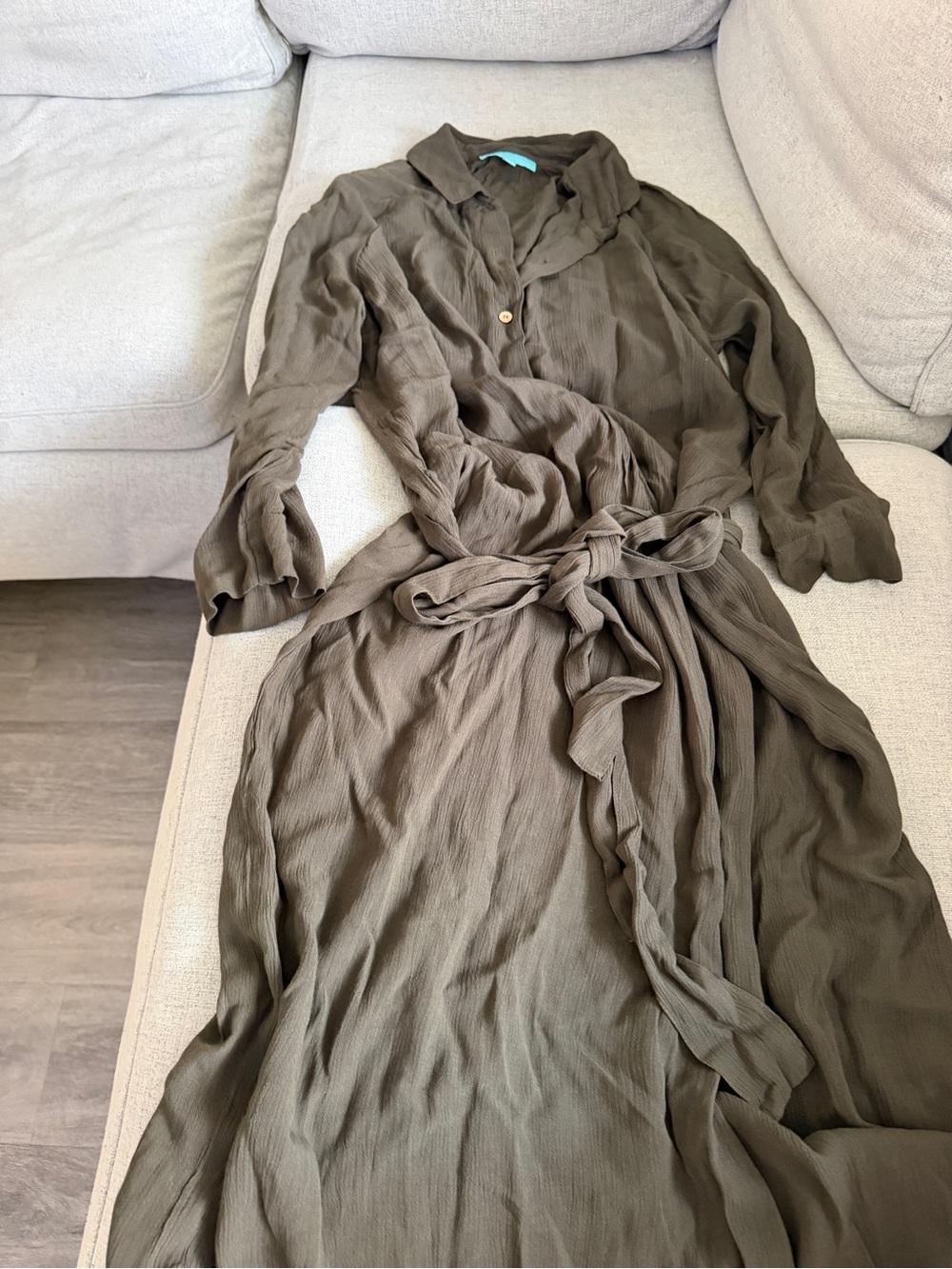 Melissa Odabash Olive Tie-Waist Midi Dress